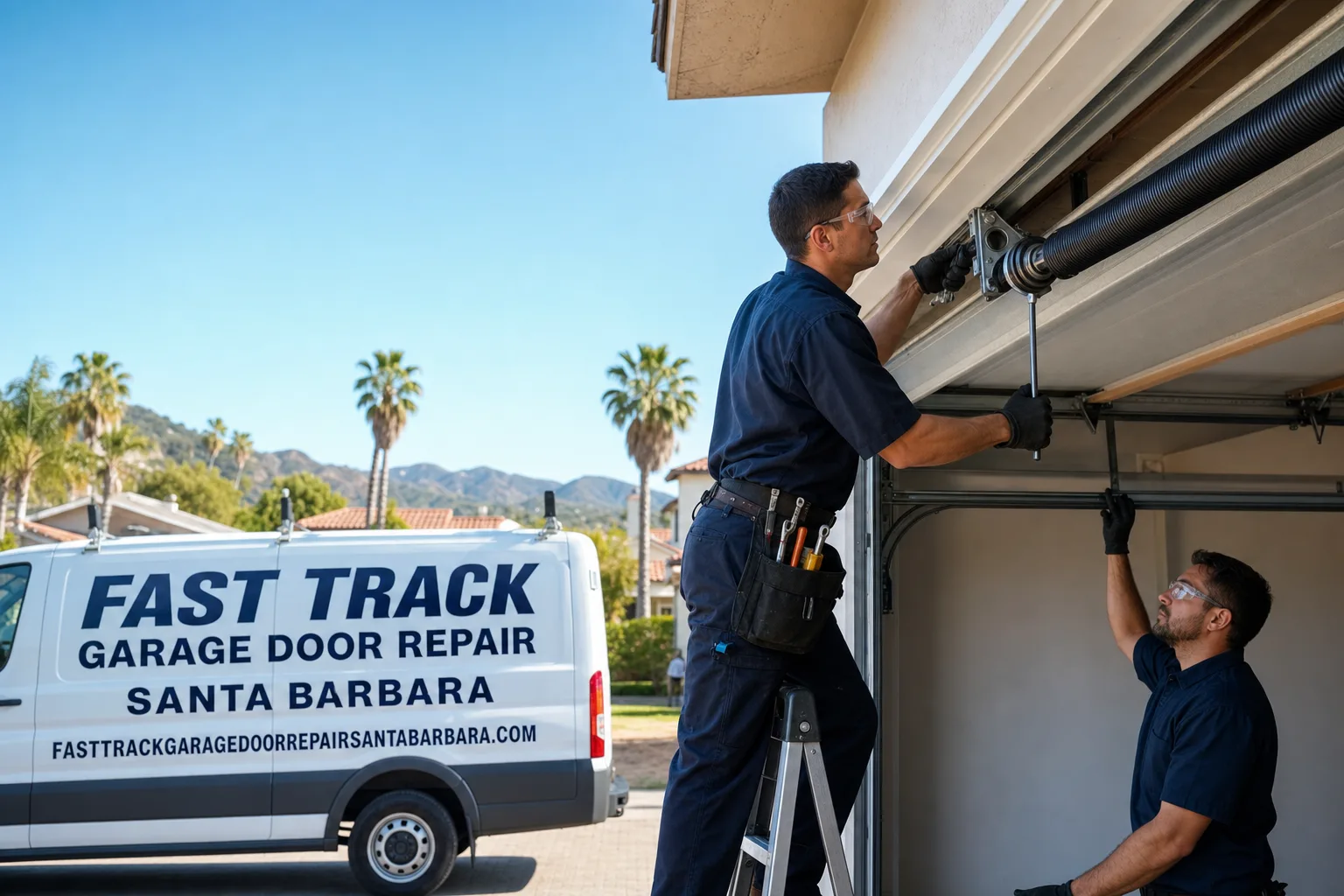 Fast Track Garage Door Repair Santa Barbara, service vehicle and crew in Santa Barbara, CA